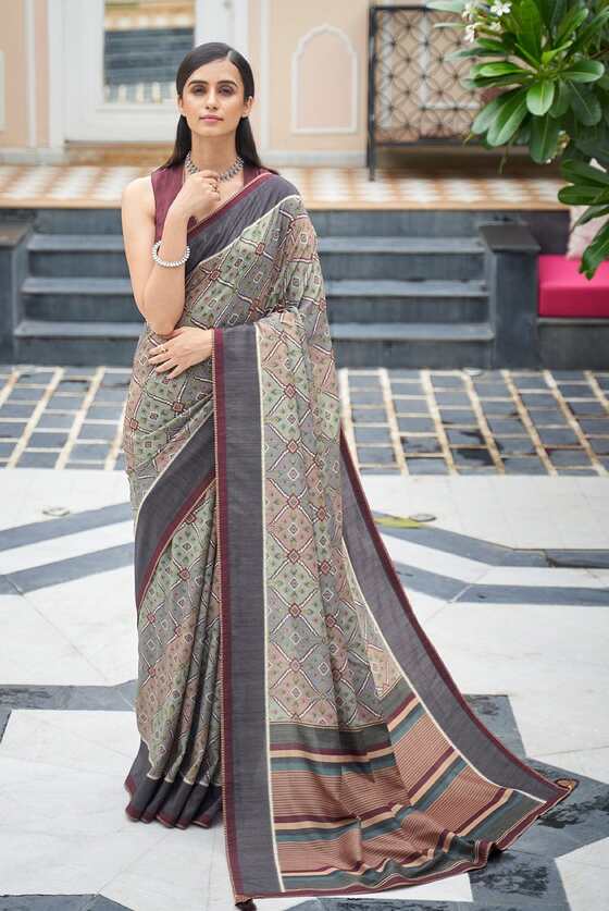 Grey Mughal Inspired Digital Print Saree