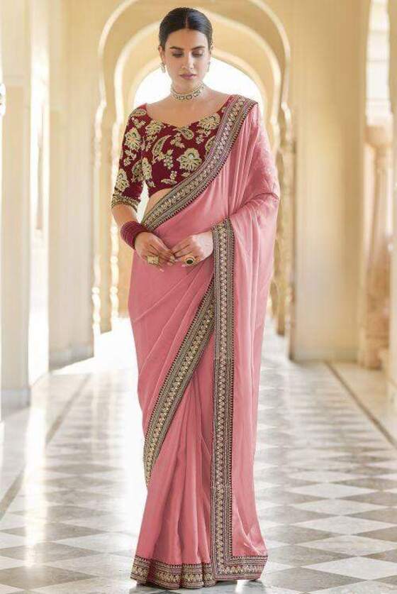 Pink Exclusive Organza Designer Saree