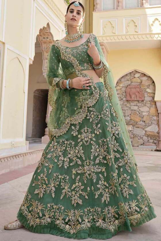 Teal Green Soft Net Lehenga Choli With Dori & Sequins Work