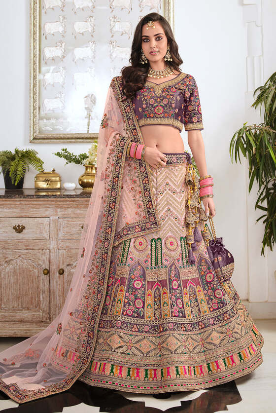 Deco Rose Pink Designer Embroidered Lehenga With Net Dupatta