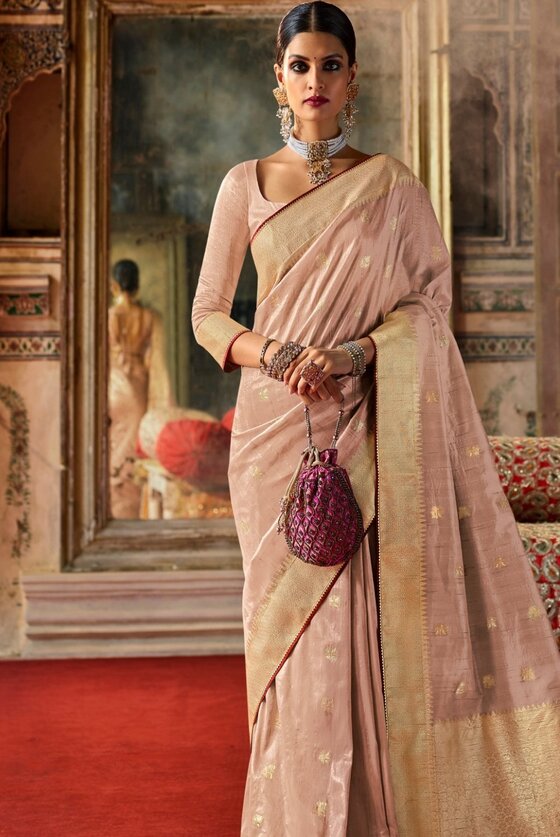 Pastel Purple Zari Woven Raw Silk Fusion Banarasi Saree