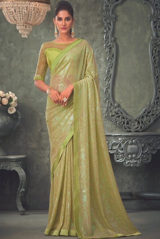 Green Sequins Designer Georgette Saree