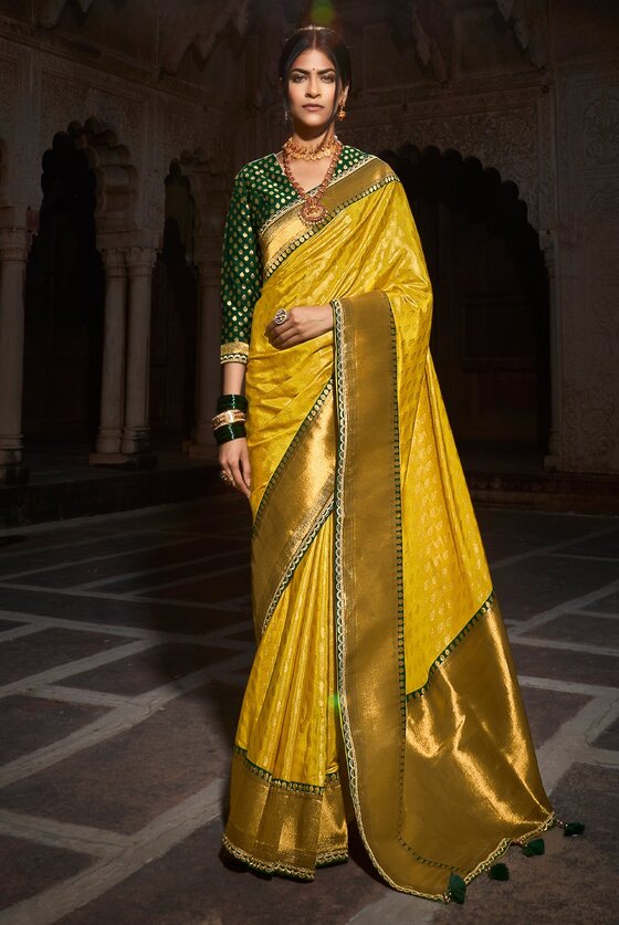 Golden Yellow Woven Banarasi Silk Paithani Saree