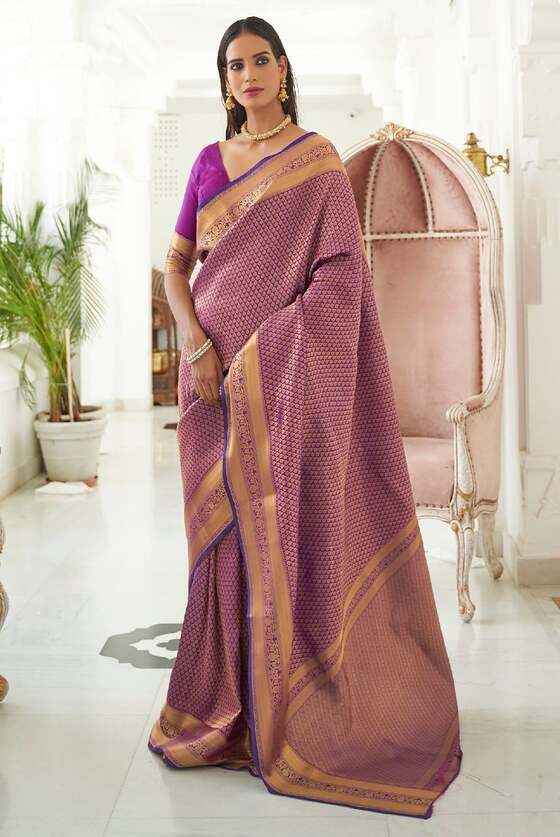 Byzatine Purple Woven Kanjivaram Silk Saree