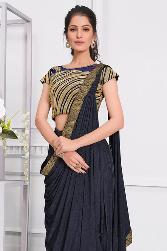 Dark Blue Ready to wear designer Lycra Silk saree