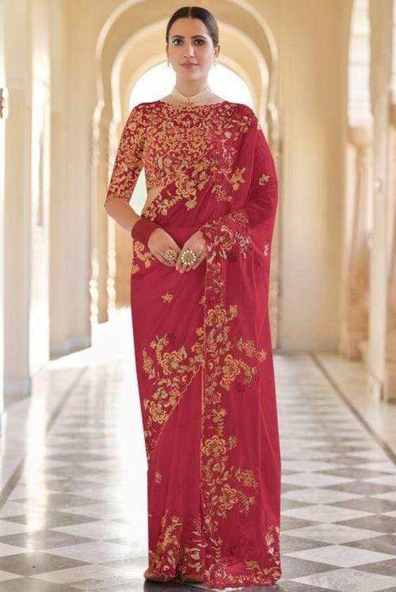 Red Exclusive Organza Designer Saree