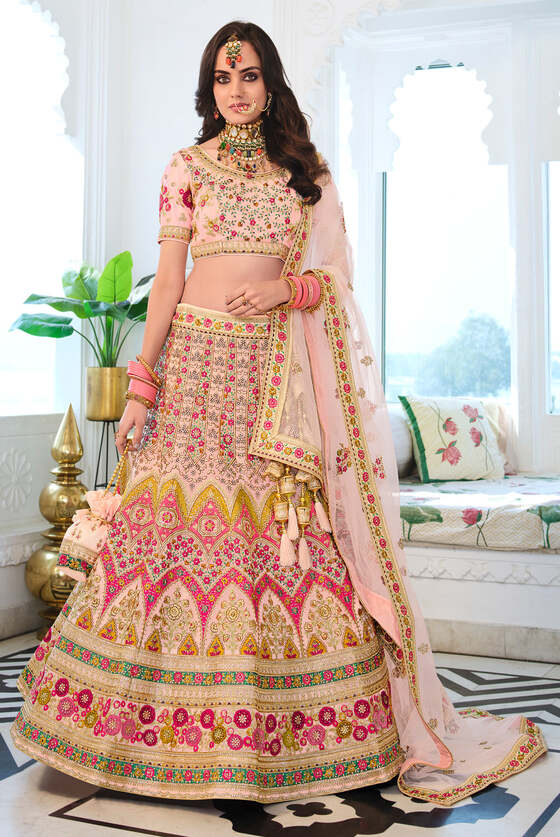 Princess Pink Heavy Embroidered Designer Lehenga With Net Dupatta