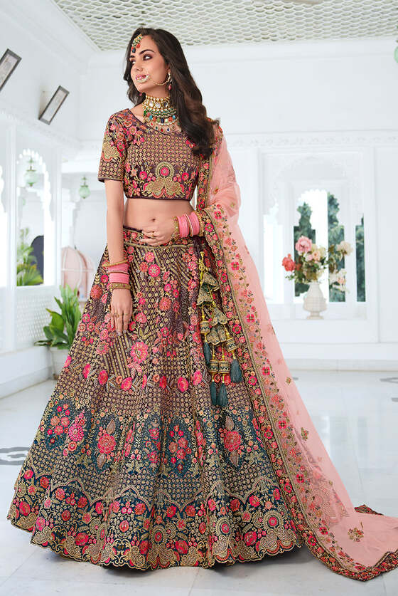 Beautiful Grey & Pink Heavy Embroidered Designer Lehenga With Net Dupatta