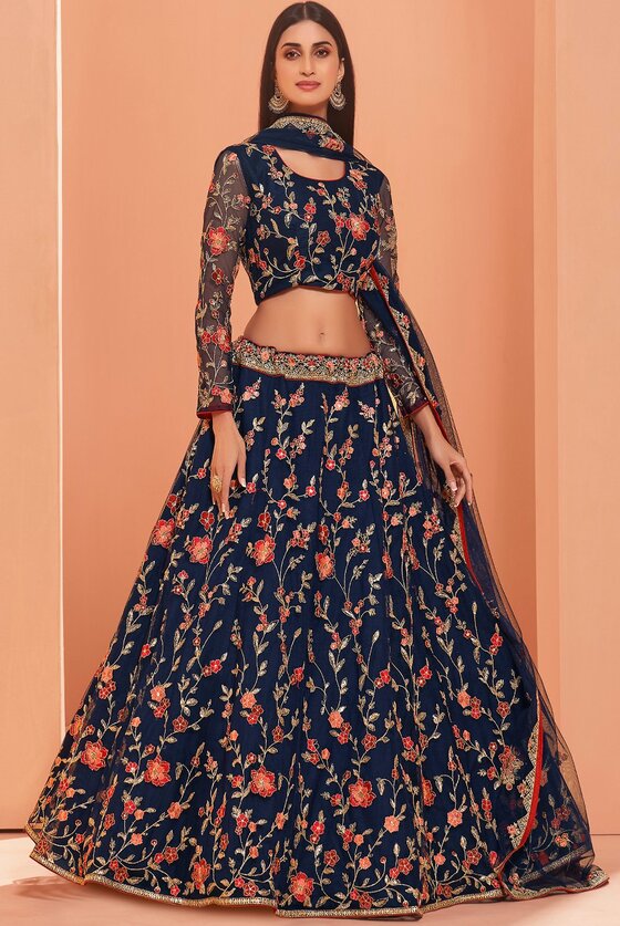 Navy Blue Designer Embroidered Lehenga