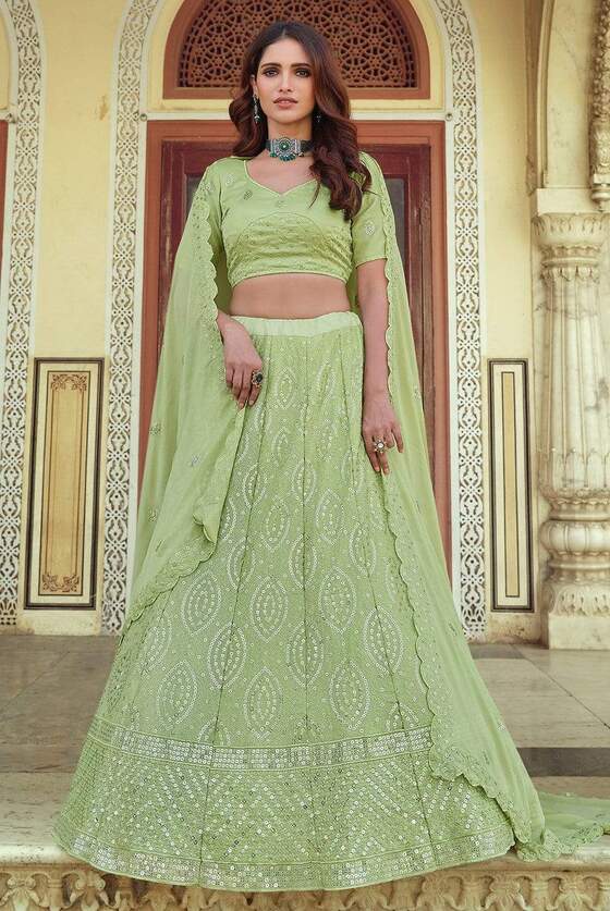 Olive Green Exclusive Georgette Based Sequins Lehenga Choli