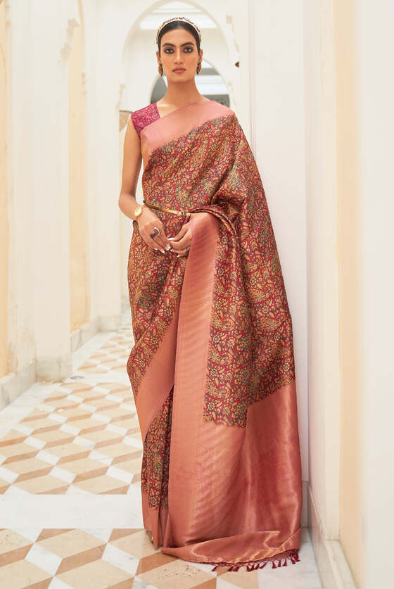 Iris Brown Digital Printed Silk Saree