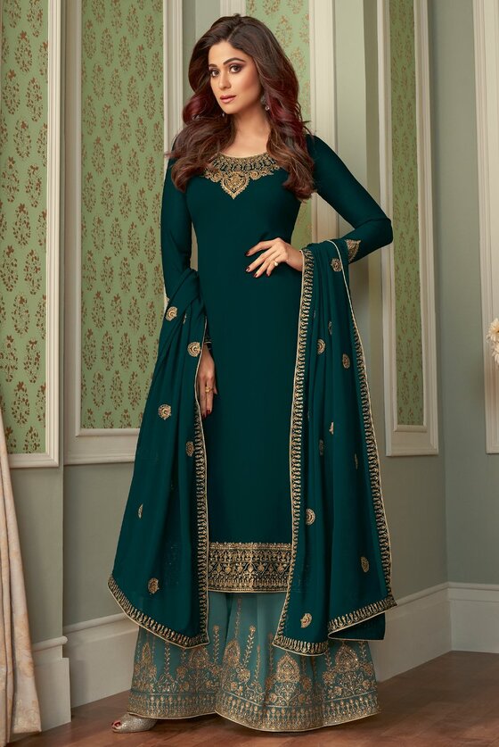 Emerald Green Exclusive semi stitched kurta with Palazzo