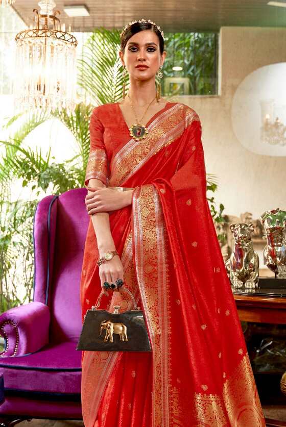 Scarlet Red Zari Weaving Kanjivaram Silk Saree