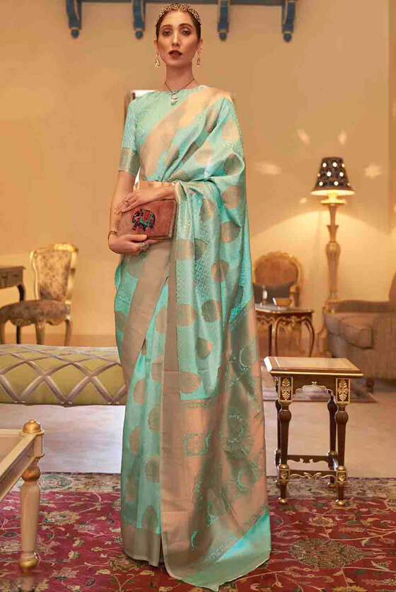 Seafoam Green Handloom Weave Banarasi Silk Saree