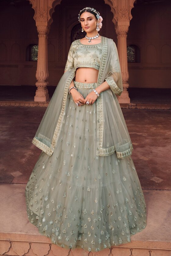 Grey Exclusive Heavy Net Designer Lehenga Choli