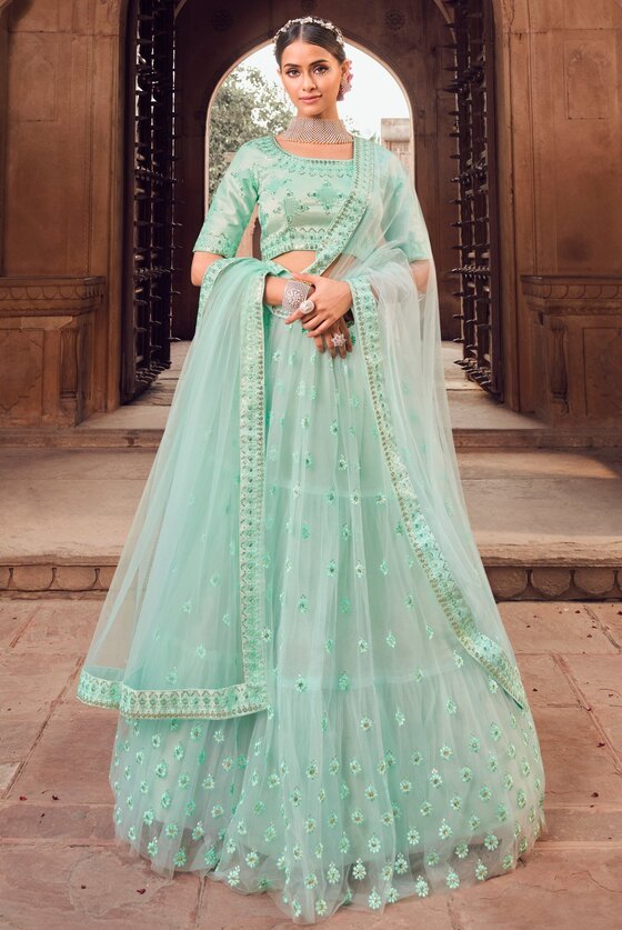 Sea Green Exclusive Heavy Net Designer Lehenga Choli