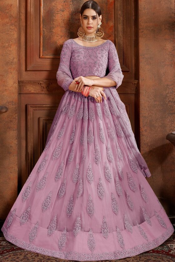 Orchid Purple Lehenga Choli With Stone, Pearl & self Embroidered work