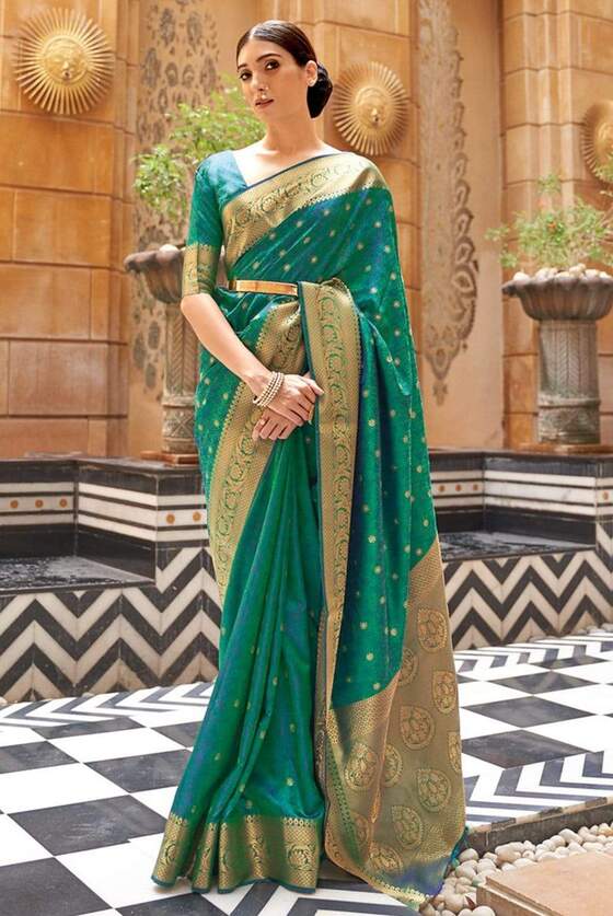 Green Zari Woven Self Embossed Kanjivaram Silk Saree