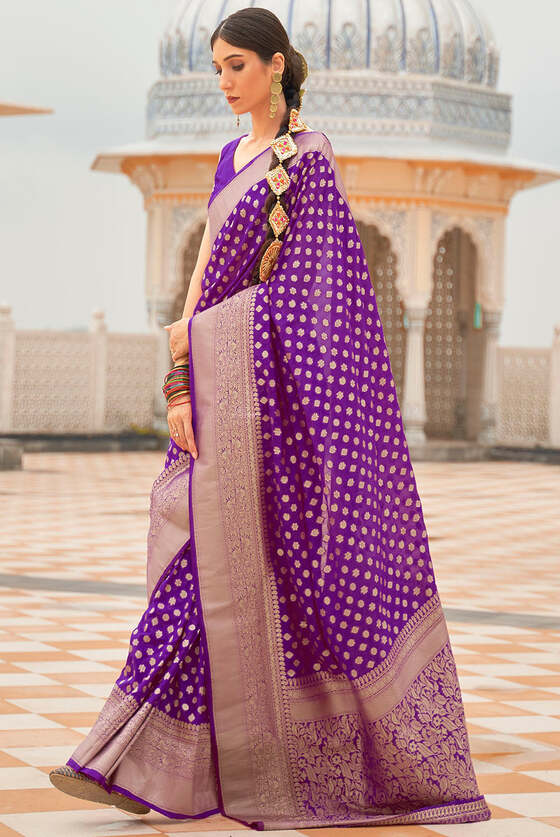 Purple Woven Banarasi Georgette Silk Saree