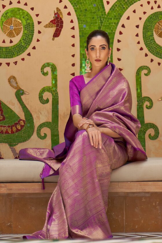 Purple Zari Woven Traditional Kanjivaram Saree