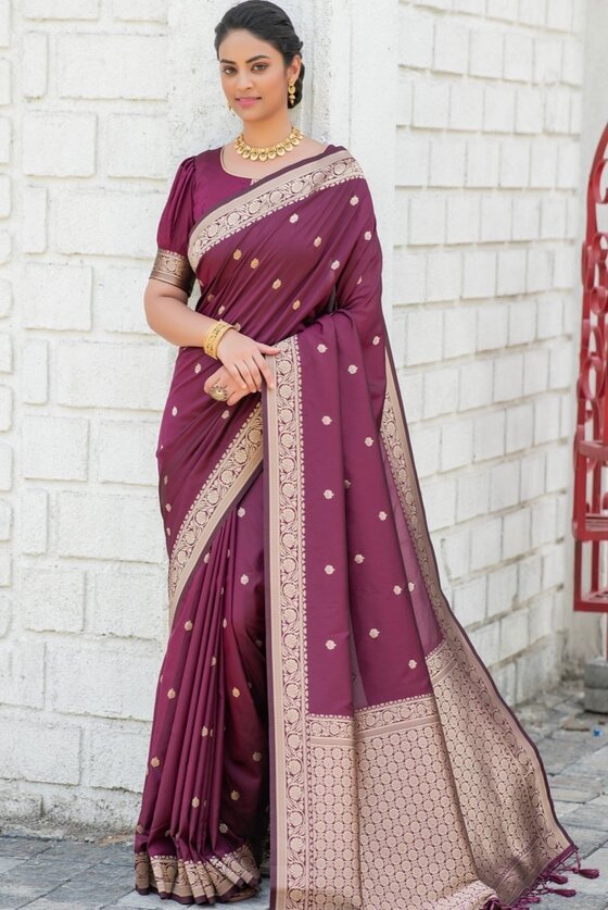 Sangria Purple Zari Woven Banarasi Silk Saree