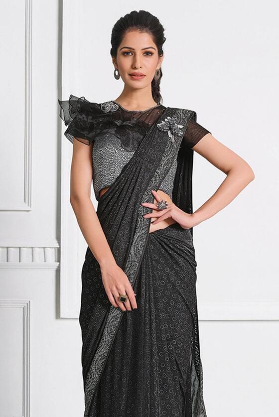 Sable Black Ready to wear designer Lycra Silk saree