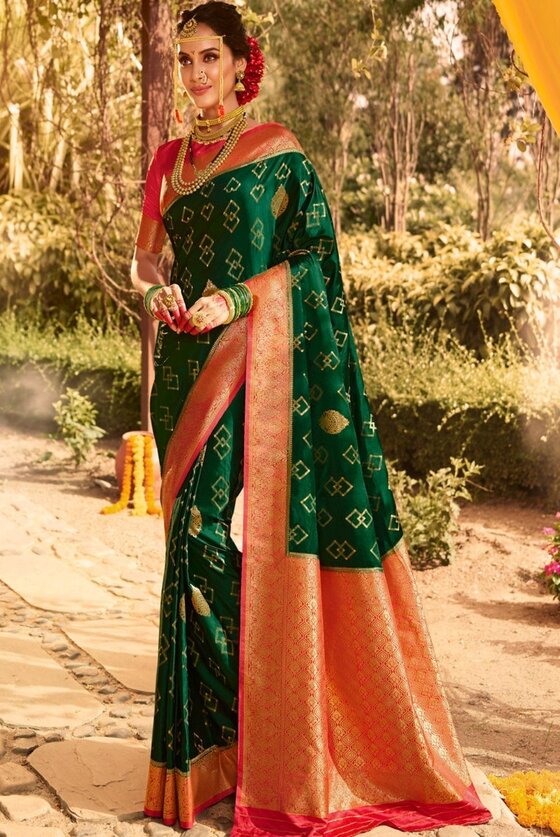 Dark Green Woven Kanjivaram Saree