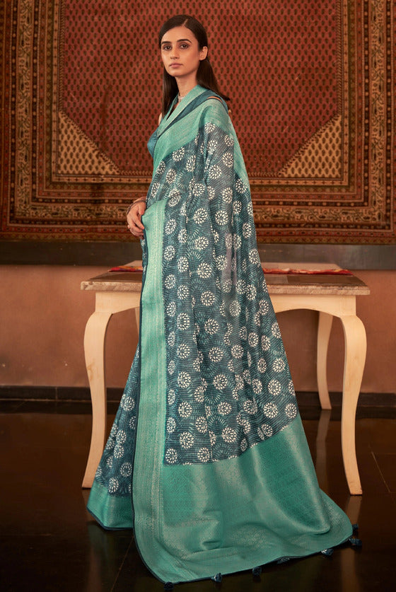 Teal Green Pashmina Silk Woven Saree