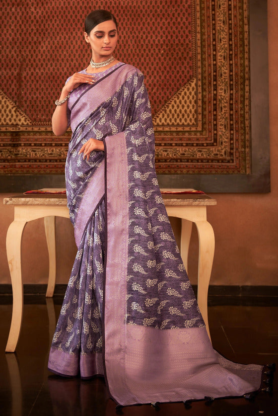 Purple Pashmina Silk Woven Saree