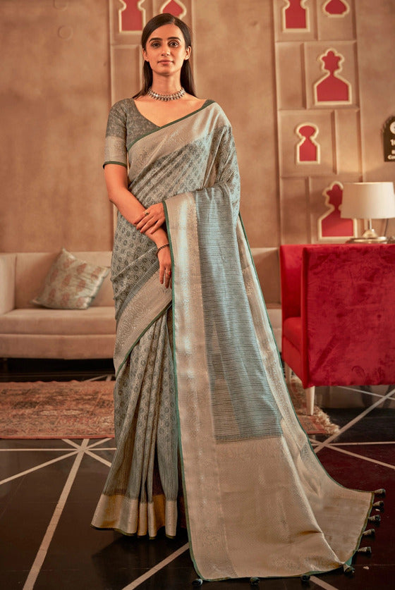 Light Grey Pashmina Silk Woven Saree