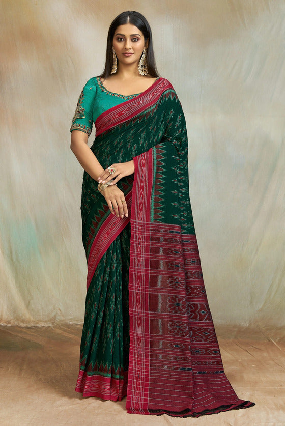 Green Pochampally Ikkat Cotton Saree