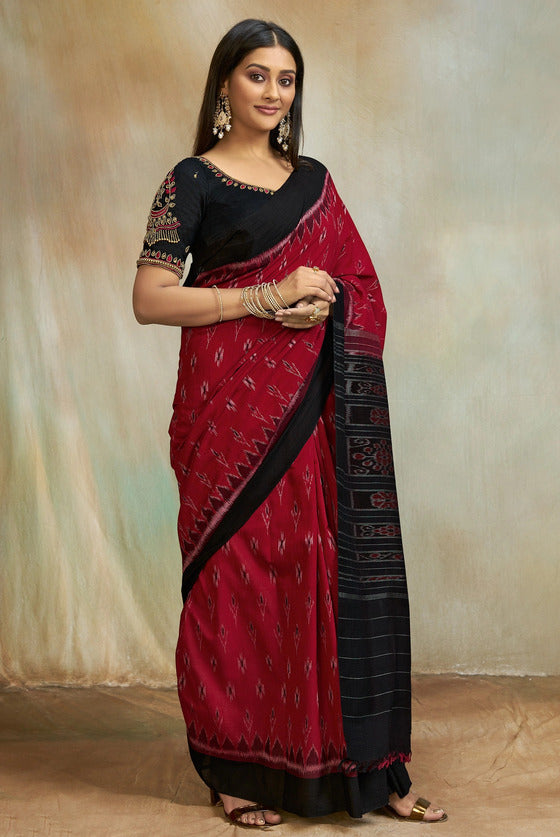 Red Pochampally Ikkat Cotton Saree