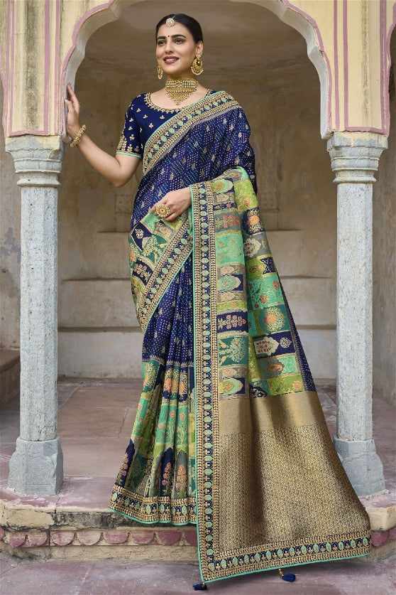 Viscose Silk Traditional Woven Saree With Embroidered Border And Blouse