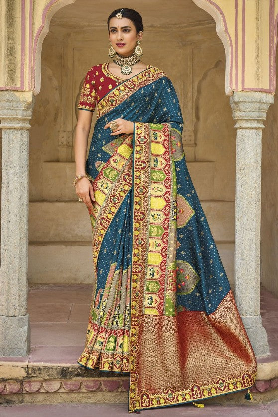 Viscose  Silk Traditional Woven Saree With Embroidered Border And Blouse