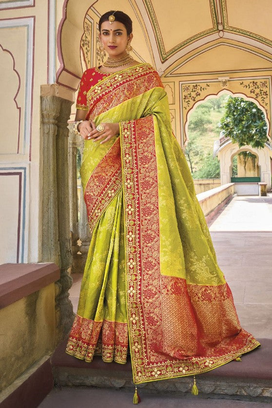 Light Green Viscose Silk Saree with Embroidered Blouse And Border