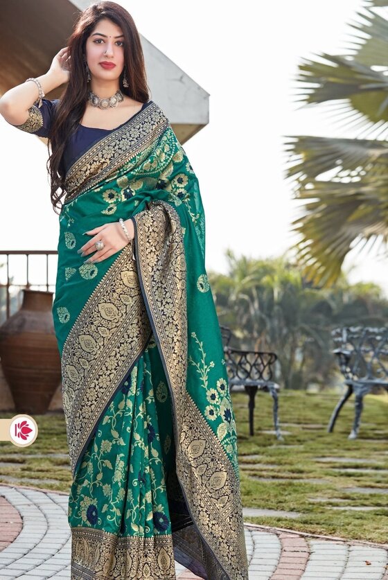 Jungle Green Zari Woven Banarasi Silk Saree