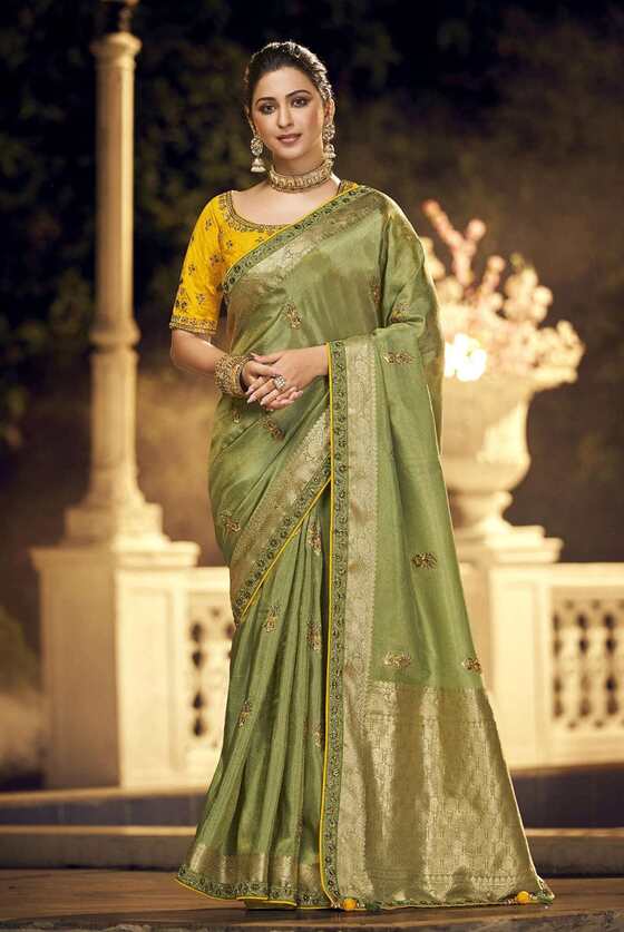 Nepeta Green Designer Silk Saree With Embroidered Blouse