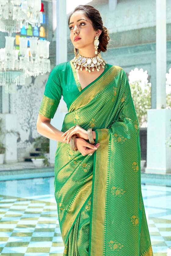 Piquant Green Kanjivaram Zari Silk Saree