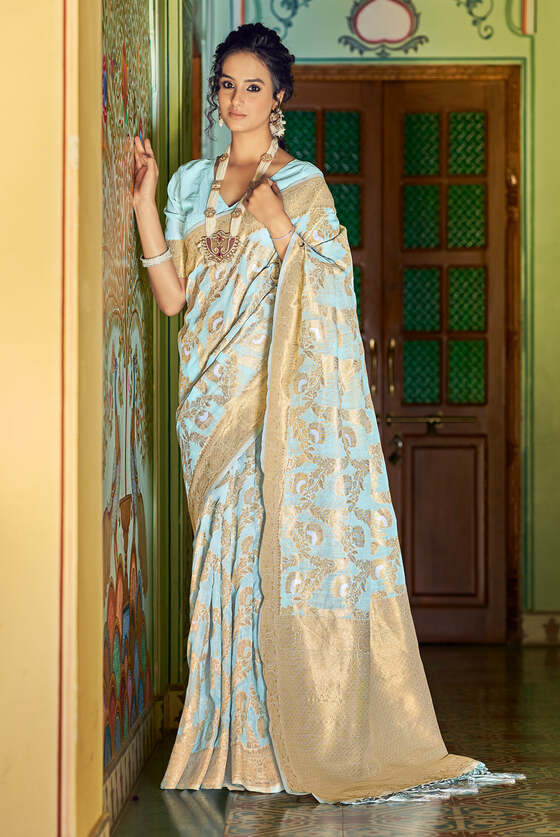 Blue Exclusive Banarasi Linen Saree