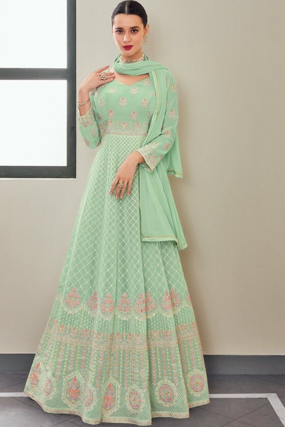 Mint Green Georgette Embroidered Anarkali Suit