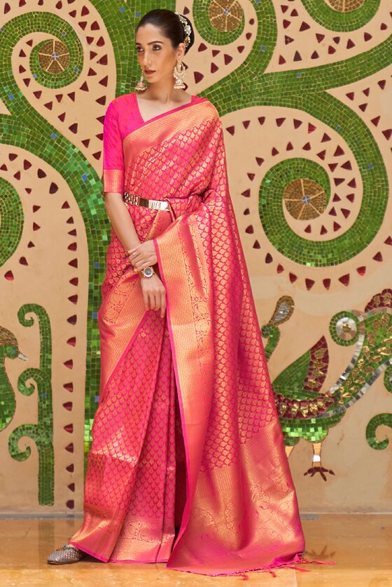 Pink Zari Woven Traditional Kanjivaram Saree