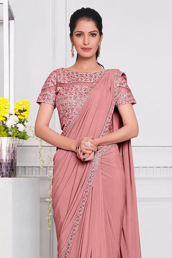 Orchid Pink Ready to wear designer Lycra Silk saree