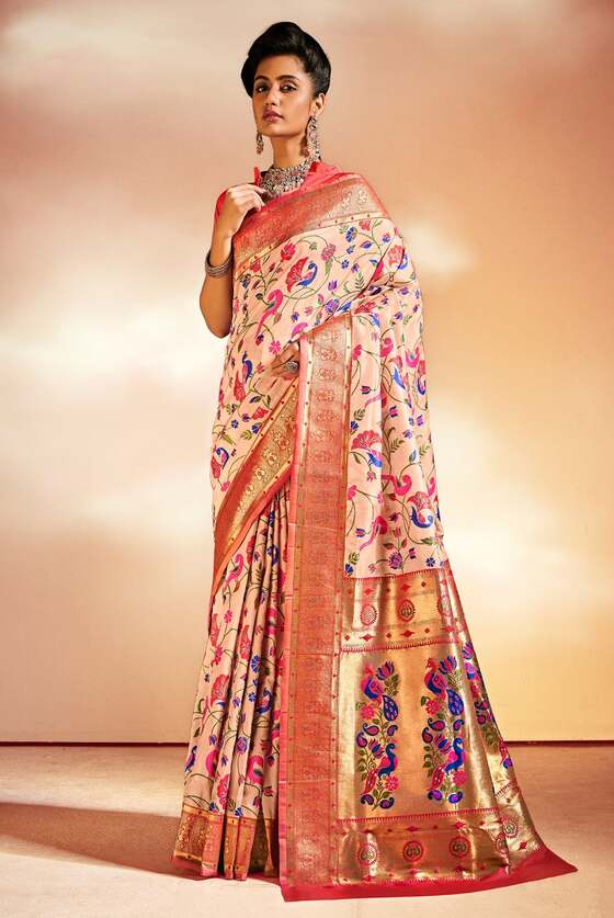 Sheer Pink Woven Paithani Silk Saree