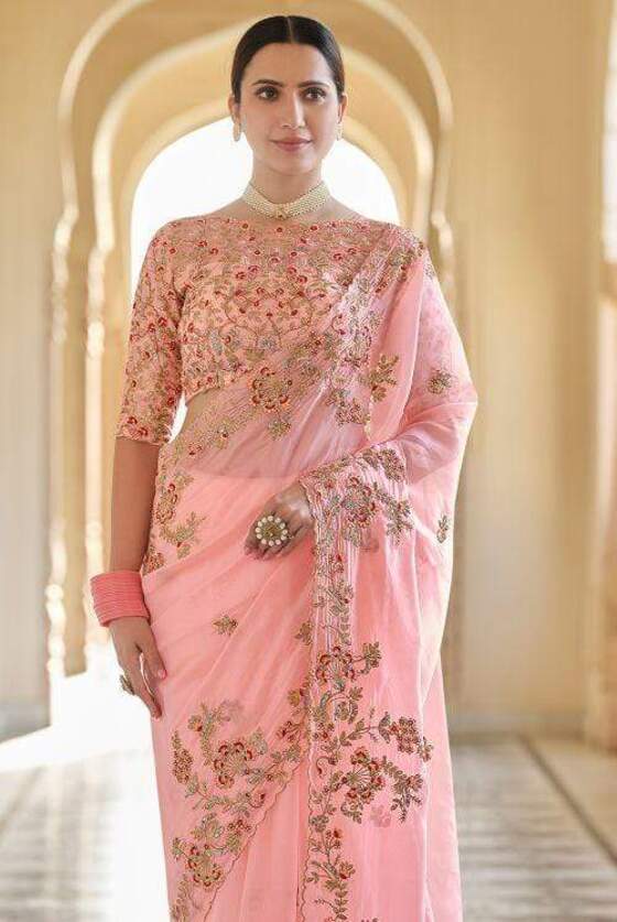 Pink Exclusive Organza Designer Saree