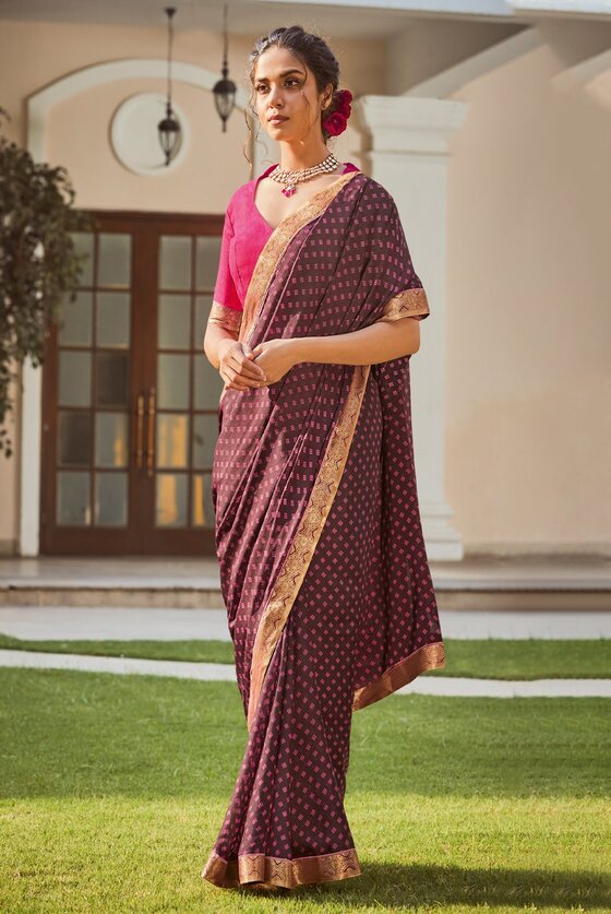 Muave Purple Printed Banarasi Silk Saree