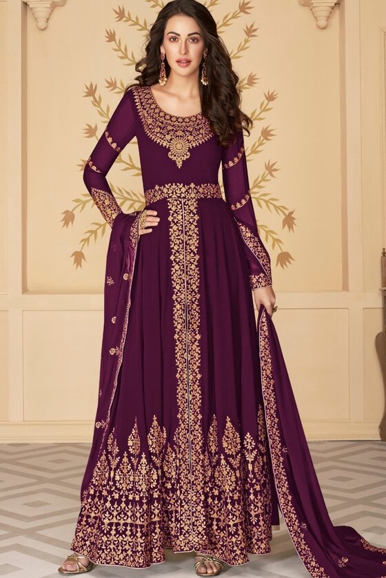 Byzantine Purple Georgette Embroidered Anarkali Suit