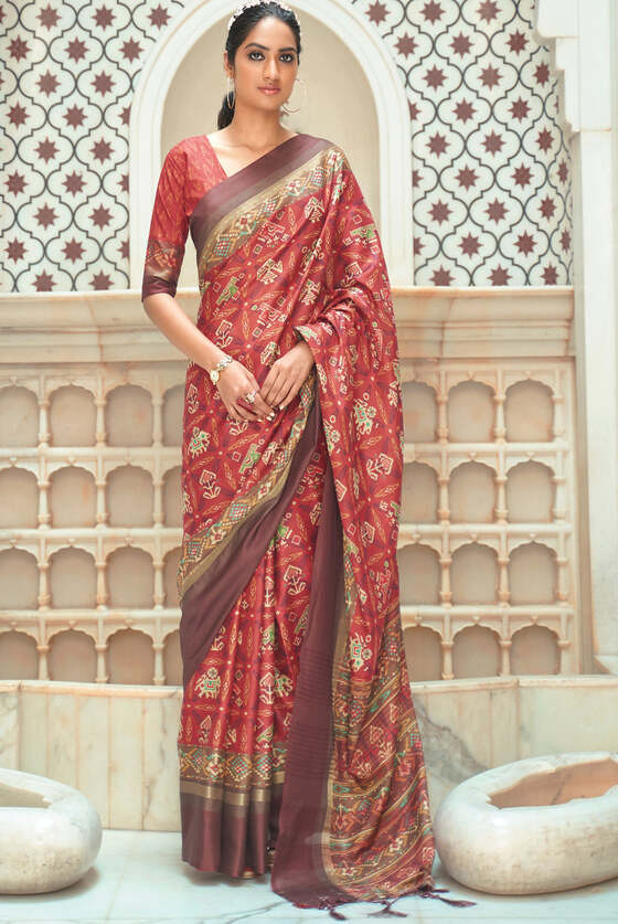 Red Digital Patan Patola Printed Silk Saree