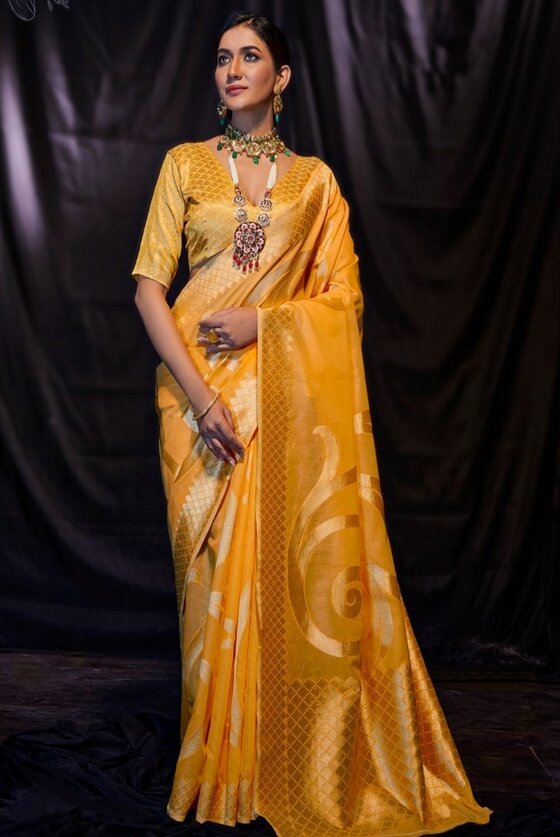 Yellow Soft Modal Cotton Silk Saree With Designer Weaving