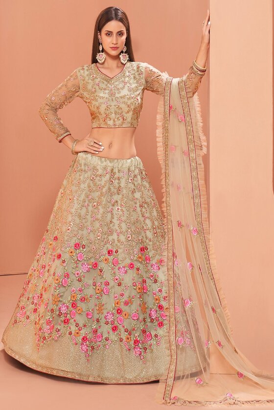 Biscuti Cream Designer Embroidered Lehenga