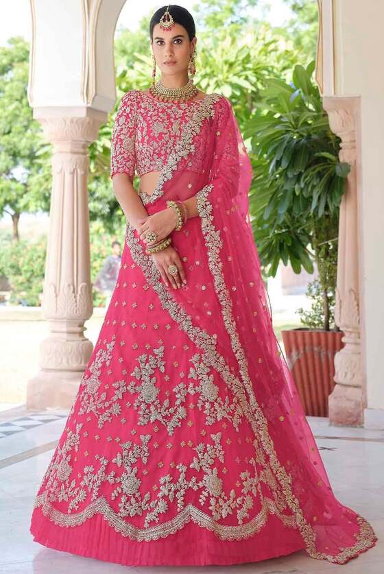 Creise Pink Soft Net lehenga Choli With Dori & Sequins Work